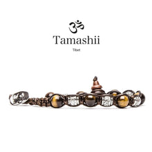 Carica l'immagine nel visualizzatore di Gallery, Bracciale Portafortuna da Uomo e Donna con Ruote della Preghiera in Argento Realizzato a Mano dai Monaci Tibetani in Pietra Naturale Occhio di Tigre