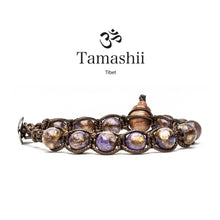 Carica l'immagine nel visualizzatore di Gallery, Bracciale Portafortuna Unisex in Pietra Naturale di Quarzo Viola Realizzato a Mano dai Monaci Tibetani.