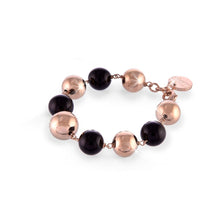 Carica l'immagine nel visualizzatore di Gallery, Bracciale unoaerre con sfere in bronzo placcato oro rosa e pallini smalto nero