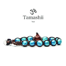 Carica l'immagine nel visualizzatore di Gallery, Bracciale Portafortuna da Uomo e Donna in Pietra Naturale Agata Blu Realizzato a Mano dai Monaci Tibetani.