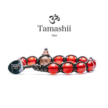 Carica l'immagine nel visualizzatore di Gallery, Bracciale unisex realizzato a mano dai monaci tibetani con pietre naturali di Agata Rosso Passione