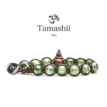 Carica l'immagine nel visualizzatore di Gallery, Bracciale portafortuna unisex lunghezza regolabile realizzato a mano dai monaci tibetani con pietra naturale agata verde menta