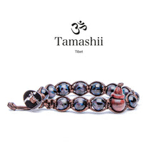 Carica l'immagine nel visualizzatore di Gallery, Bracciale portafortuna unisex lunghezza regolabile realizzato a mano dai monaci tibetani con pietra naturale indigo gabbro