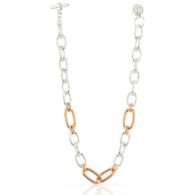 Carica l'immagine nel visualizzatore di Gallery, Collana girocollo Unoaerre bicolore maglia forzatina in bronzo placcato oro rosa e argento