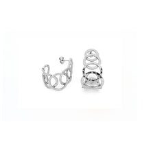 Carica l'immagine nel visualizzatore di Gallery, Orecchini unoaerre a semicerchio di anelli martellati con chiusura perno e farfallina in bronzo placcato argento