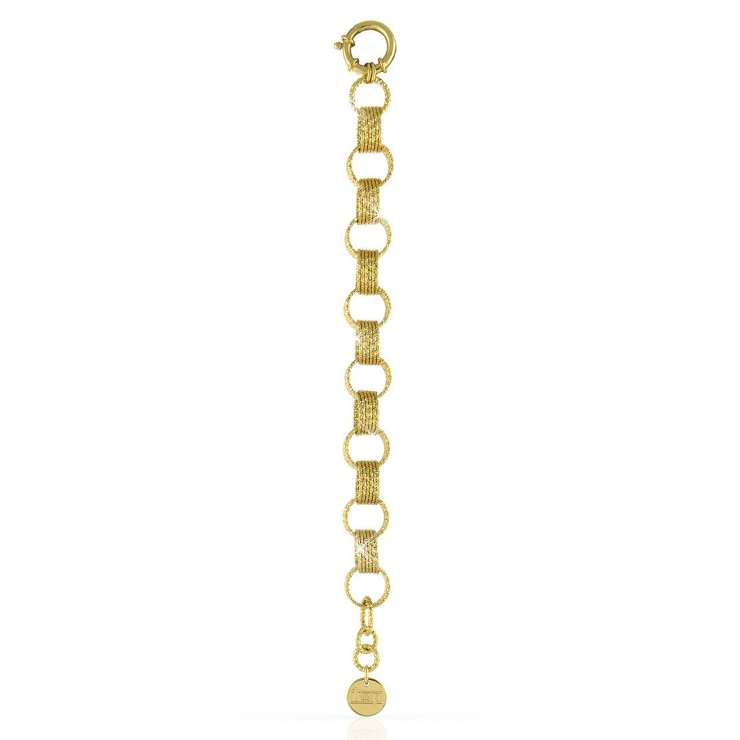 Bracciale Unoaerre a catena di anelli diamantati in bronzo dorato lunghezza regolabile e chiusura con comodo moschettone