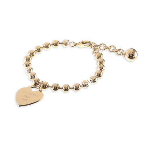 bracciale unoaerre con palline e charm cuore pendente in bronzo placcato oro