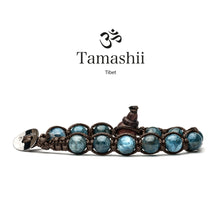 Carica l&#39;immagine nel visualizzatore di Gallery, Bracciale portafortuna unisex lunghezza regolabile realizzato a mano dai monaci tibetani con pietra naturale collar blu
