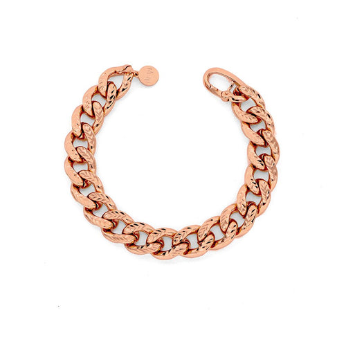 Bracciale unoaerre modello maglia a catena grumetta diamantata in bronzo placcato oro rosa