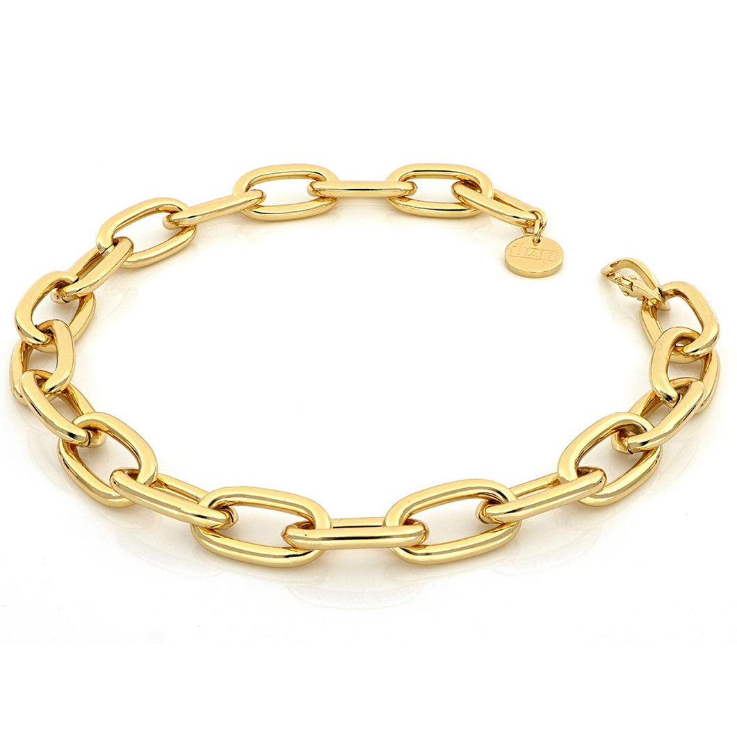 Elegante collana girocollo maglia a catena forzatina ad anelli ovali in bronzo placcato oro unoaerre