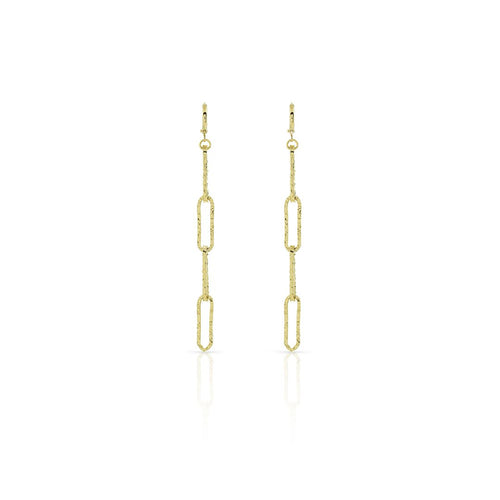 Orecchini pendenti lunghi maglia a catena paper clip diamantata in bronzo placcato oro unoaerre