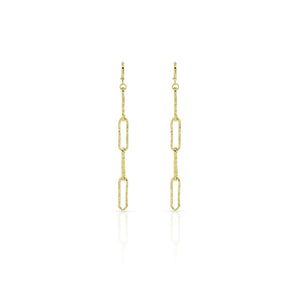 Orecchini pendenti lunghi maglia a catena paper clip diamantata in bronzo placcato oro unoaerre