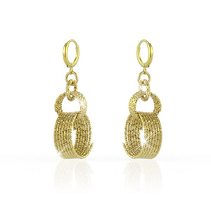 Orecchini pendenti a catena anelli di spirali di filo diamantato di bronzo placcato oro con chiusura a cerchietto unoaerre